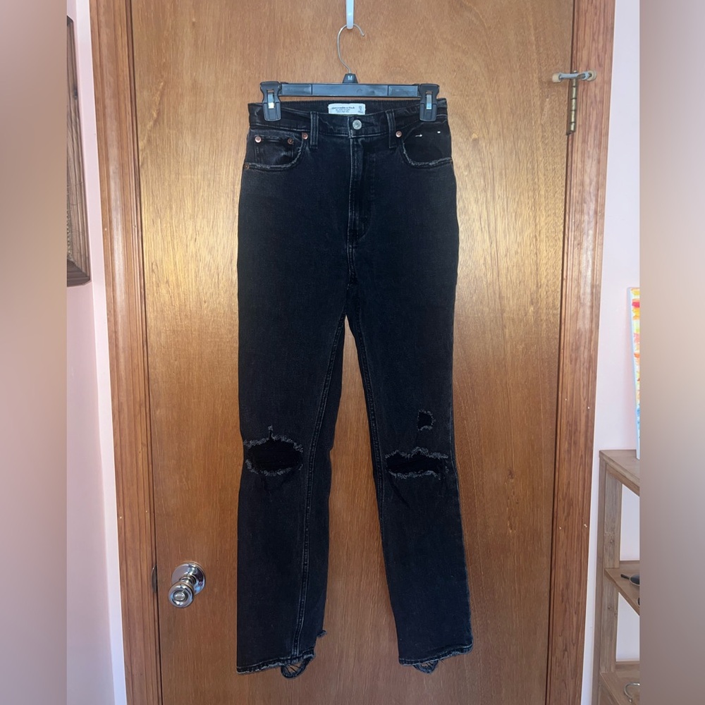 Abercrombie & Fitch The Ankle Straight Ultra High Rise LONG black jeans